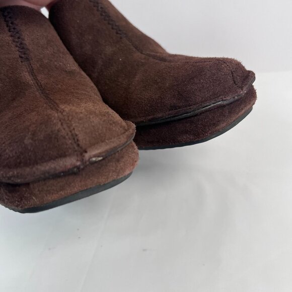 Brown Leather Suede Square Toe Mule High Heel Sz 8.5M Slip On Bisou Bisou - Picture 6 of 14